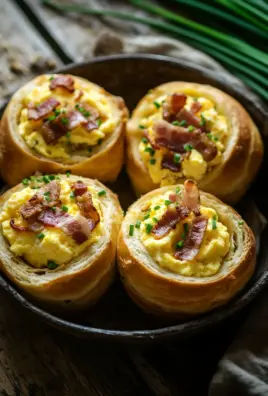 Frühstücksrollen mit Rührei, Käse und Speck