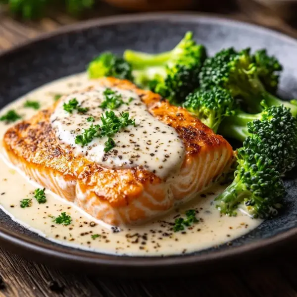 Gebratener Lachs und Brokkoli Alfredo