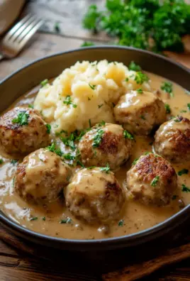 Hackbällchen in cremiger Sauce mit Kartoffelpüree