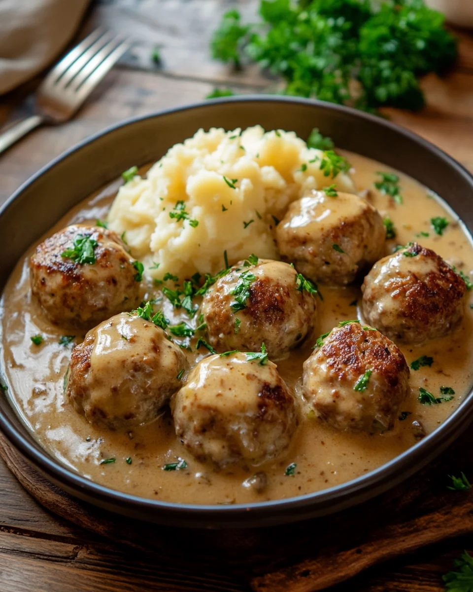 Hackb&auml;llchen in cremiger Sauce mit Kartoffelp&uuml;ree