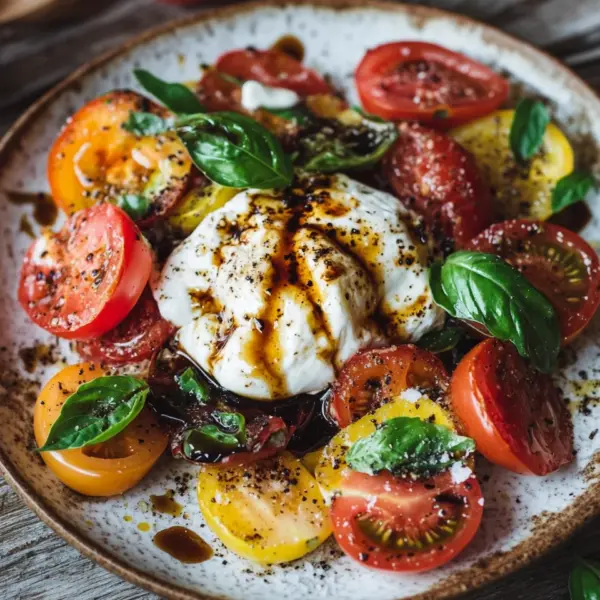 Italienischer Burrata-Caprese-Salat aus Heirloom-Tomaten