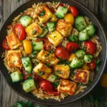 Kritharaki-Salat mit Halloumi-Croutons