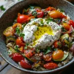 Mediterrane Reispfanne mit Burrata