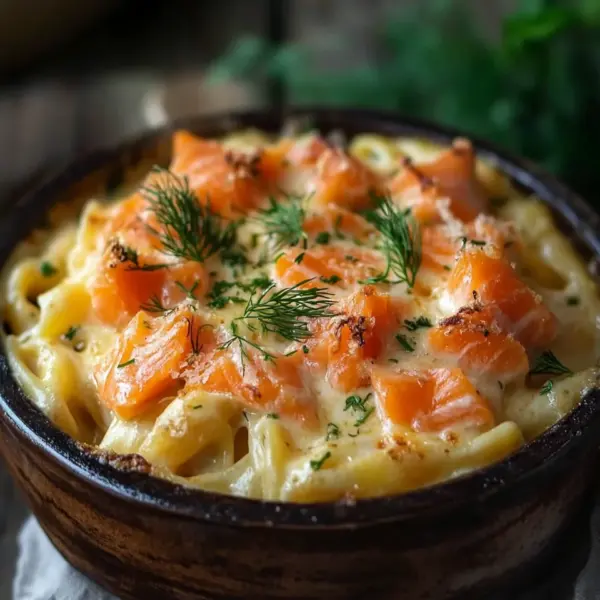 Nudelauflauf mit Lachs und Sahne