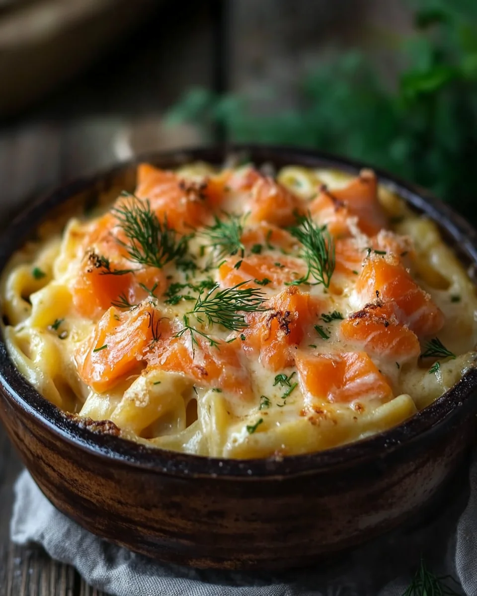 Nudelauflauf mit Lachs und Sahne
