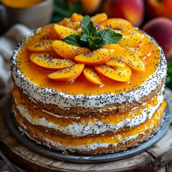 Pfirsichtorte mit Mohn