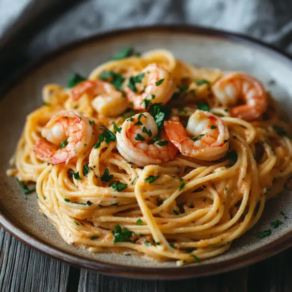 Spaghetti mit Garnelen in Frischkäsesauce