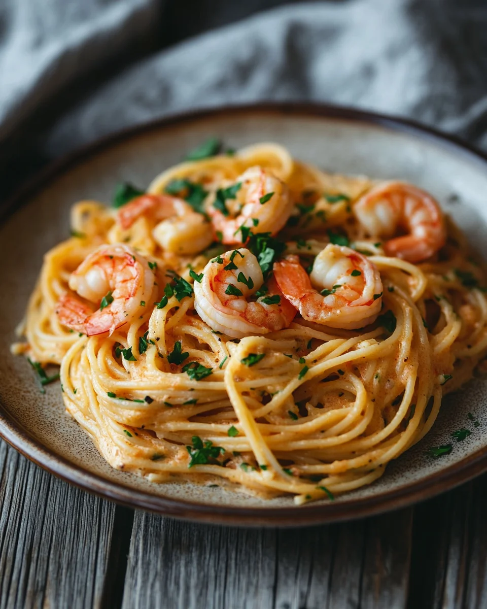 Spaghetti mit Garnelen in Frischkäsesauce