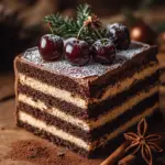 Winterlicher Maulwurfkuchen mit Zimtsahne und Punschkirschen