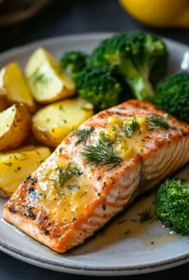 Zitronenbutterlachs mit knusprigen Kartoffeln und Brokkoli